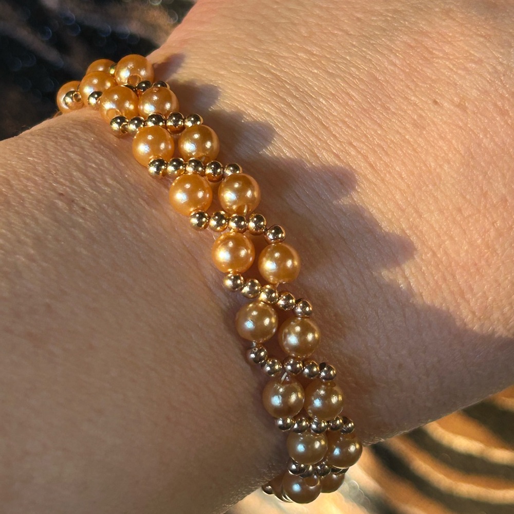 Handcrafted champagne pearl lattice bracelet